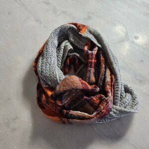 Renee's NYC Accessories Gray Orange‎ Plaid Infinity Scarf Acrylic